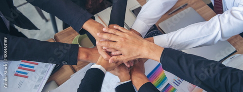 Banner diversity solidarity team multiethnic Partners hands together teamwork. Group of multiracial meetings joins hands together. Panorama Diversity people hands join empower trust team solidarity