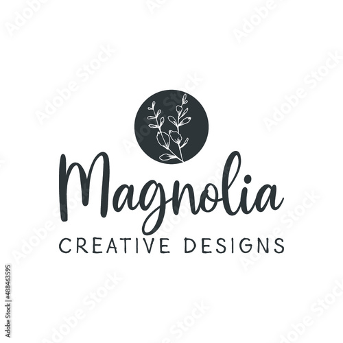 logo for florist business, florist logo, hand drawn magnolia logo, floral logo design, flower, business logo