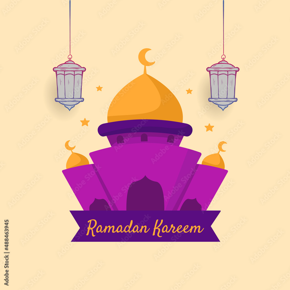 Ramadan Kareem. Illustration vector graphic. Design concept Mosque with lantern in HandDrawn and flat style, Perfect for Islamic Holy Month, banner, Postcard social media, greeting card Ramadan Kareem. Illustration vector graphic. Design concept Mosque with lantern in HandDrawn and flat style, Perfect for Islamic Holy Month, banner, Postcard social media, greeting card