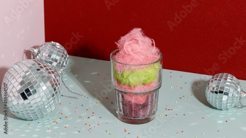 Cotton Candy or Rambut Nenek, Traditional Candy Made From Sugar with Various Color. Rambut Nenek or Arum Manis photo