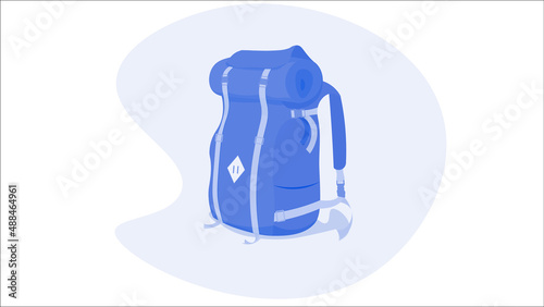 Travel backpack in one color blue. Vector illustration. Tourist bag.