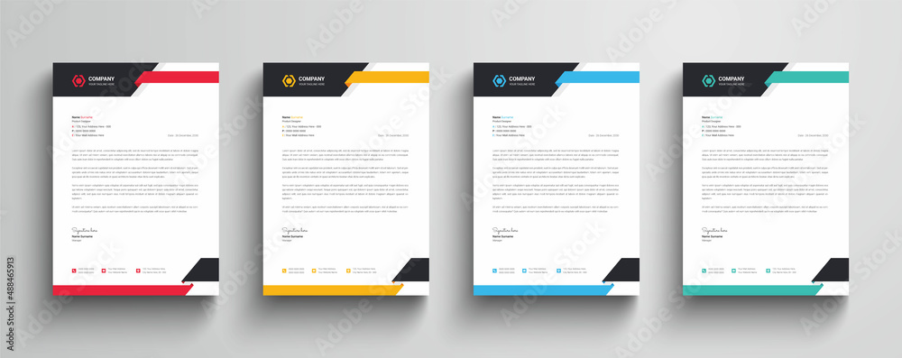 Modern and abstract style company business letterhead template design with color variation bundle Modern and abstract style company business letterhead template design with color variation bundle