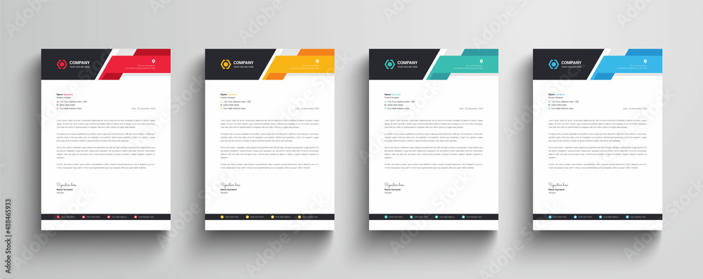 Modern and creative company business letterhead template with color variation bundle Modern and creative company business letterhead template with color variation bundle