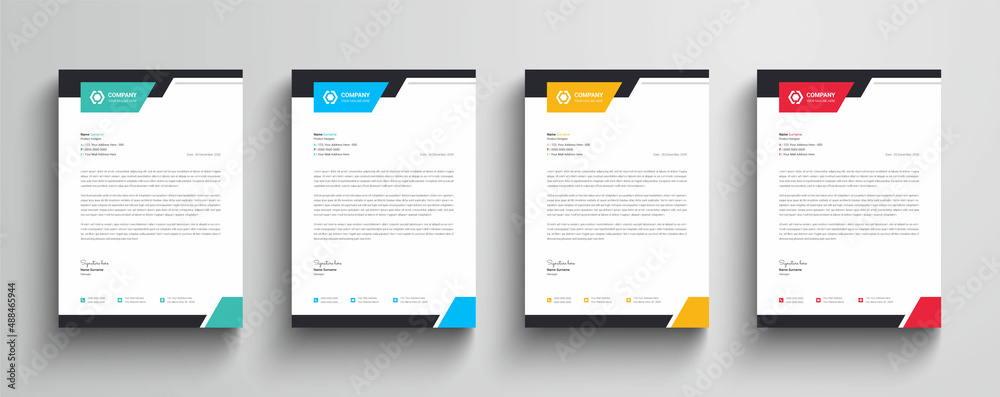 Clean and simple corporate company business letterhead template with color variation bundle
