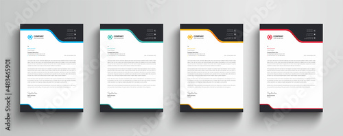 Modern and minimalist corporate company business letterhead template  |  Four color variation letterhead set for your business