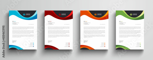 Modern and creative company business letterhead template with wavy style background and color variation bundle