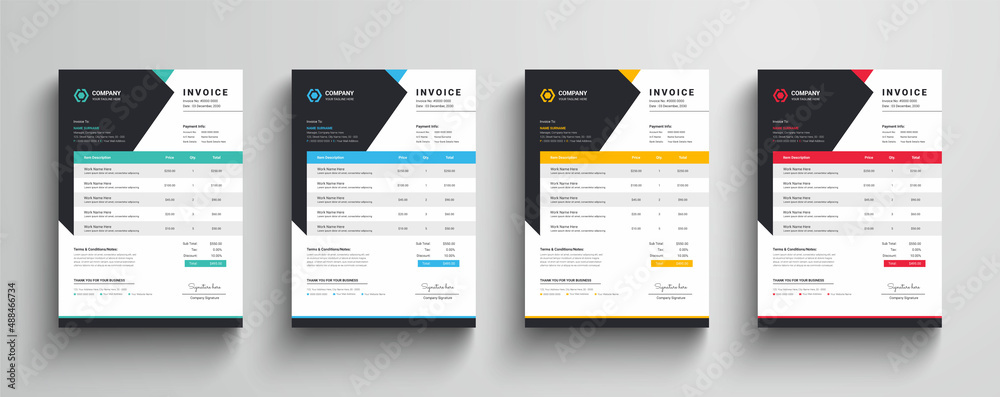Modern and creative corporate business invoice template  |  Company business invoice template with color variation bundle