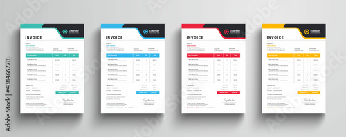 Modern and creative invoice layout  |  Four color variation invoice design bundle for your company photo