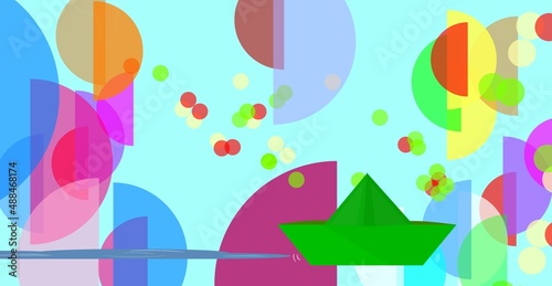 FANTASIA. PAPER BOAT. Amiable ABSTRACT GEOMETRIC SHAPES. Multicolor varied figures. Cute aesthetic WALLPAPER ideas. Background design image. Creative ILLUSTRATION. 
