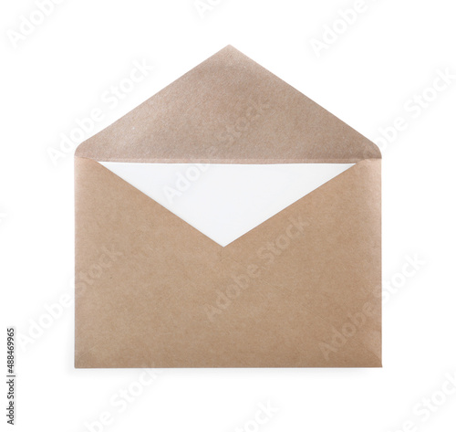 Kraft paper envelope with card isolated on white