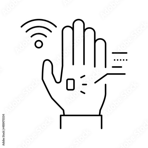 chip rfid in palm line icon vector illustration