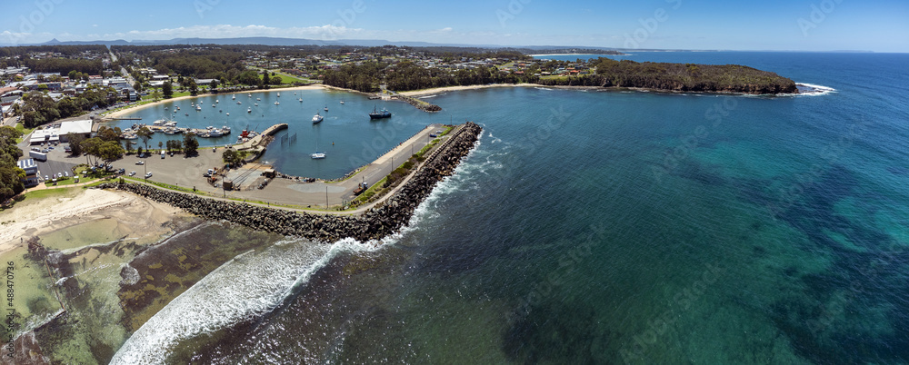 Fototapeta premium Aerial panorama of the harbour at Ulladulla, NSW, Australia