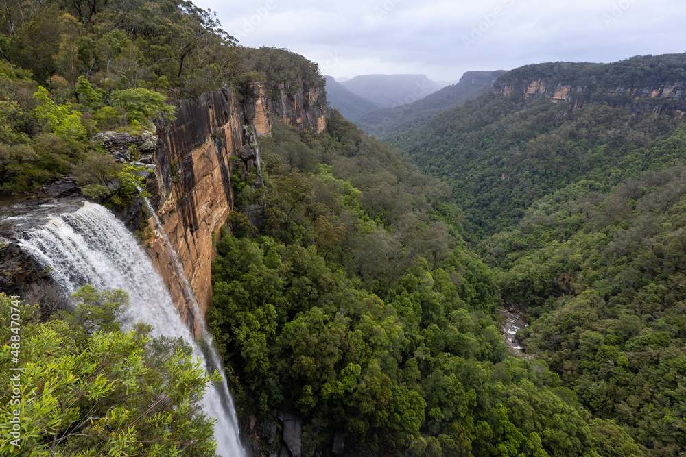 Fitzroy Falls at the Yarrunga Valley lookout point in NSW, Australia Fitzroy Falls at the Yarrunga Valley lookout point in NSW, Australia