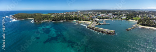 Aerial panorama of the harbour at Ulladulla, NSW, Australia