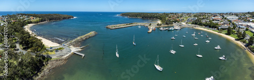 Aerial panorama of the harbour at Ulladulla, NSW, Australia