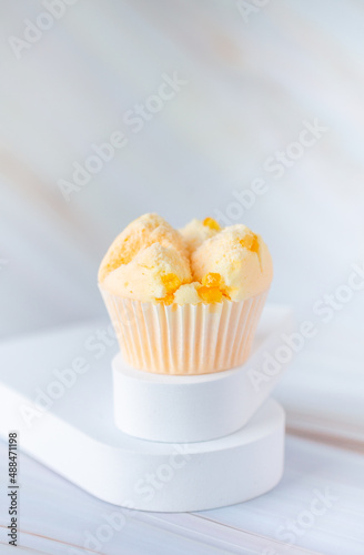 Set of Thai steam Cupcake, sweet colour with white background. Food issue. Thai desert. Selective focus.