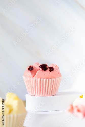 Set of Thai steam Cupcake, sweet colour with white background. Food issue. Thai desert. Selective focus.