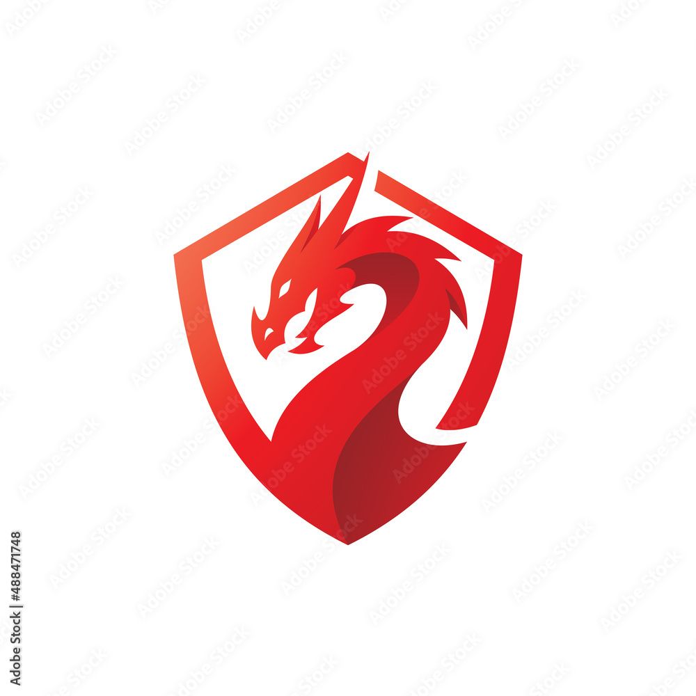 Fototapeta premium Dragon shield logo with modern gradient color, dragon and shield vector icon