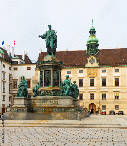 Bronze statue of the first Austrian Emperor Francis II, mounted on a multi-tiered pedestal with the signature My love is my people in the city Vienna, Austria photo