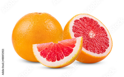 Pink grapefruit citrus fruit isolated on white background