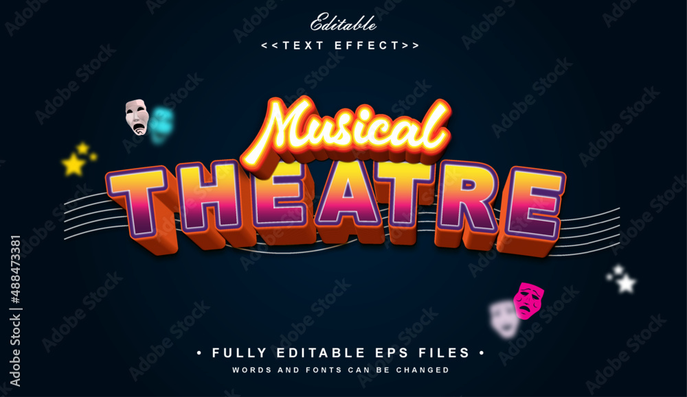 editable 3D musical theatre text effect.perfect for art and theatre banner promotional toola.logo text.typhography logo