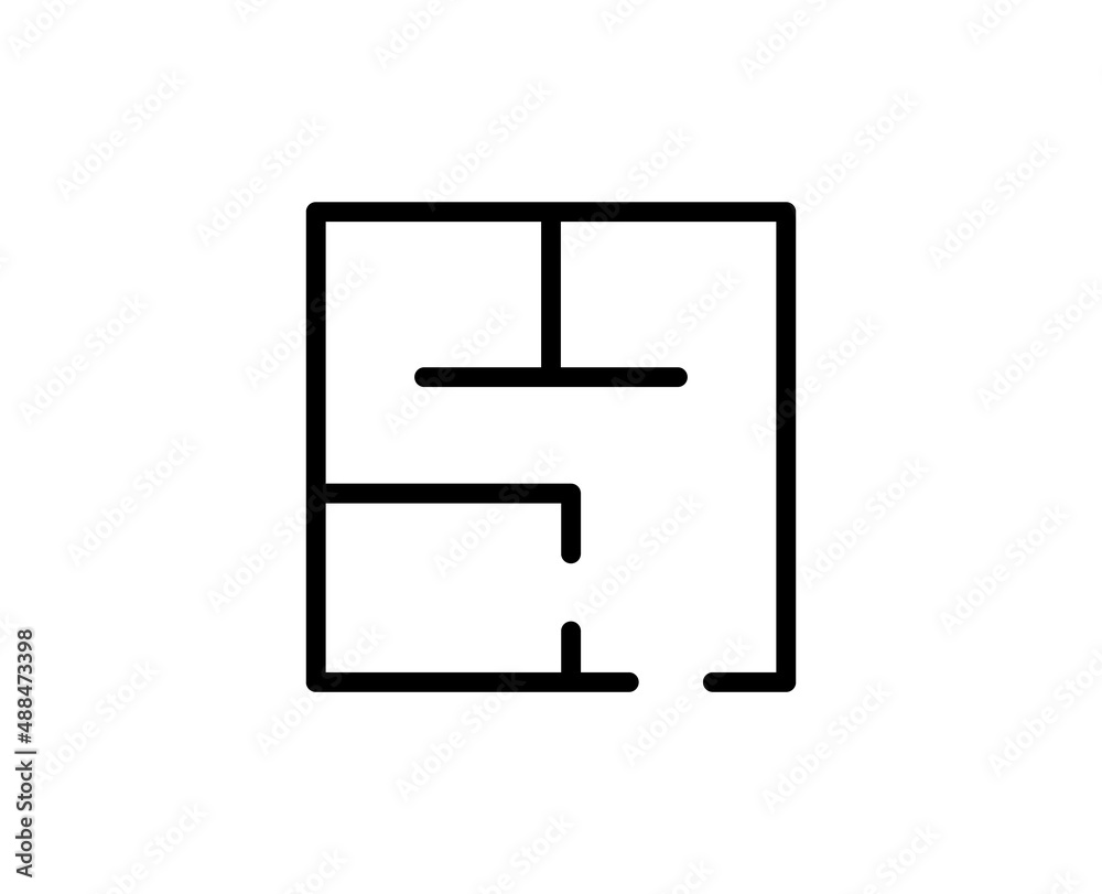 Line floor plan icon isolated on white background. Outline symbol for website design, mobile application, ui. floor plan pictogram. Vector illustration, editorial stroсk. Line floor plan icon isolated on white background. Outline symbol for website design, mobile application, ui. floor plan pictogram. Vector illustration, editorial stroсk.