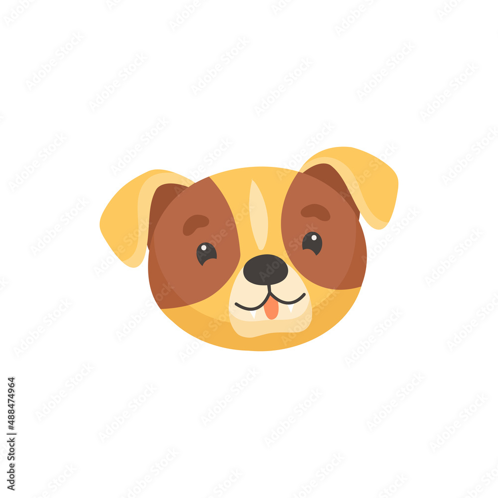 Puggle puppy cute dog muzzle isolated flat cartoon face head mask. Vector canine animal portrait, crossbreed between Beagle and Pug, cute pet portrait, pedigree puggle dog emoji emoticon Puggle puppy cute dog muzzle isolated flat cartoon face head mask. Vector canine animal portrait, crossbreed between Beagle and Pug, cute pet portrait, pedigree puggle dog emoji emoticon