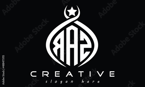 RAZ three letters monogram curved initial logo design, geometric oval creative modern logo, vector template