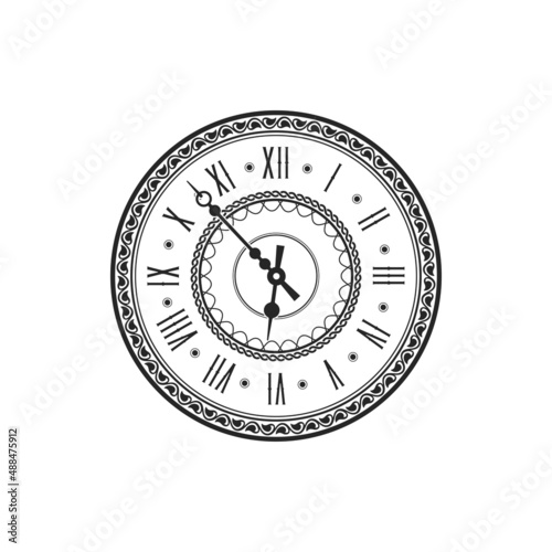 Antique watch elegant hour time measuring object isolated monochrome icon. Vector ornate watch, ornamental timepiece, wall or pocket watch with roman numerals. Retro clocks watchface round circle