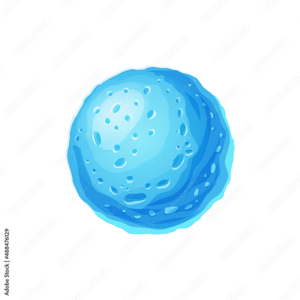 Ice futuristic planet isolated blue fantasy world ui game interface design element. Vector fantasy planet of ice and snow, glacier globe, futuristic alien world. Inhabitable universe, frozen planet