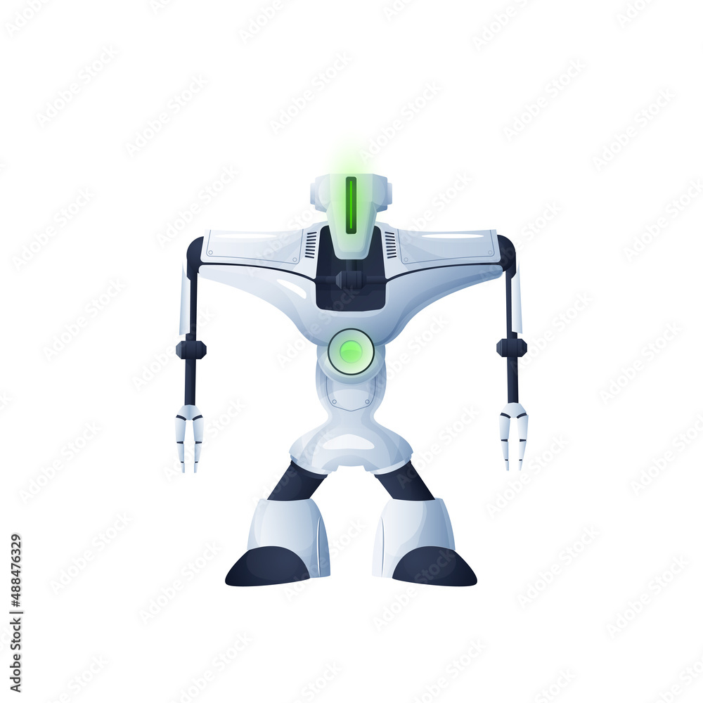Robot with long hands, home repair machine isolated sci-fi white android, Vector artificial intelligence android with digital interface, modern technologies character, electronic future helper
