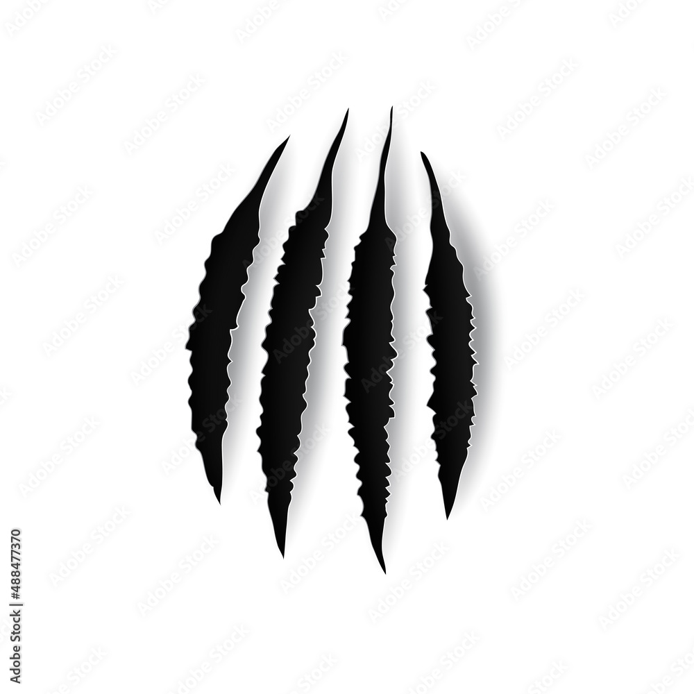 Scratch claws of animals isolated nails trace. Vector hole in sheet of