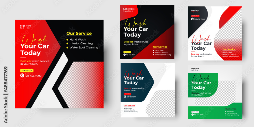Car wash social media post design and car wash or servicing banner template