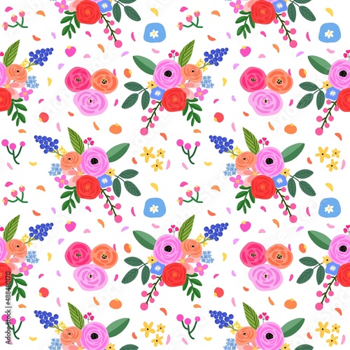 seamless pattern with birds and flowers