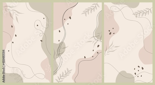 Set of minimalist hand drawn fluid shapes background