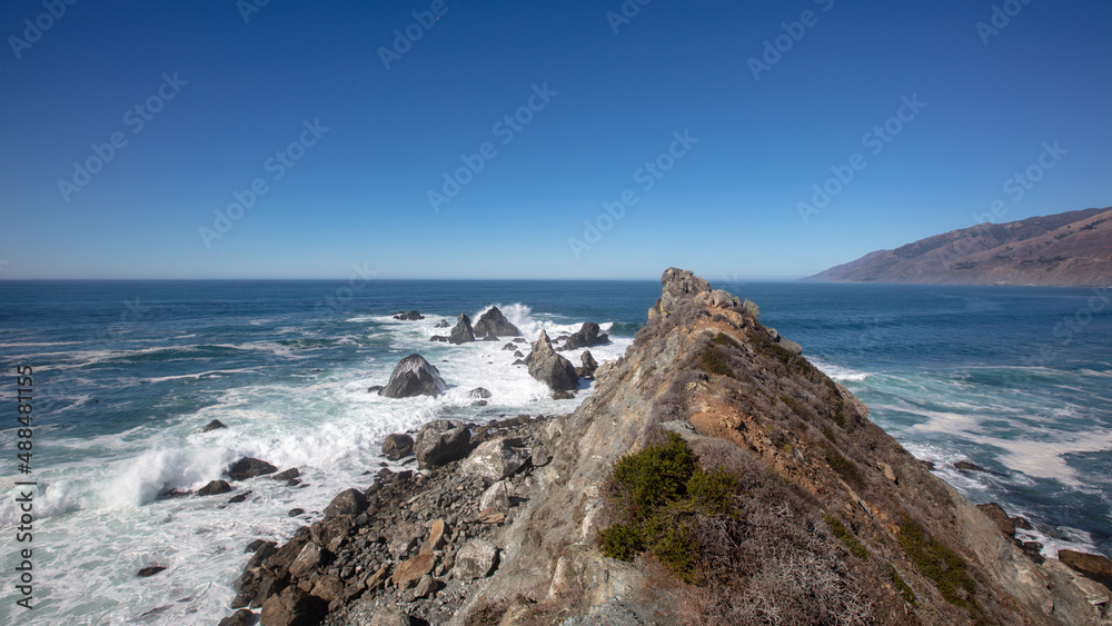 Hiking trail cliff ridge at Ragged Point at Big Sur on the Cental Coast of California United States