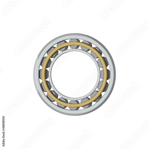 Grease roller with spherical balls engineering machinery mechanism isolated icon. Vector machine detail rolling steel industrial wheel, bearings all rolling elements machinery gear realistic design