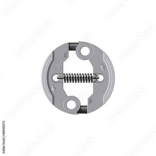Hepco ring rail gear fixture bearing isolated automation component. Vector fixing bearings to hold ring rail gear with joints and spring, transmitter, vehicle spare part, rotary power transmission