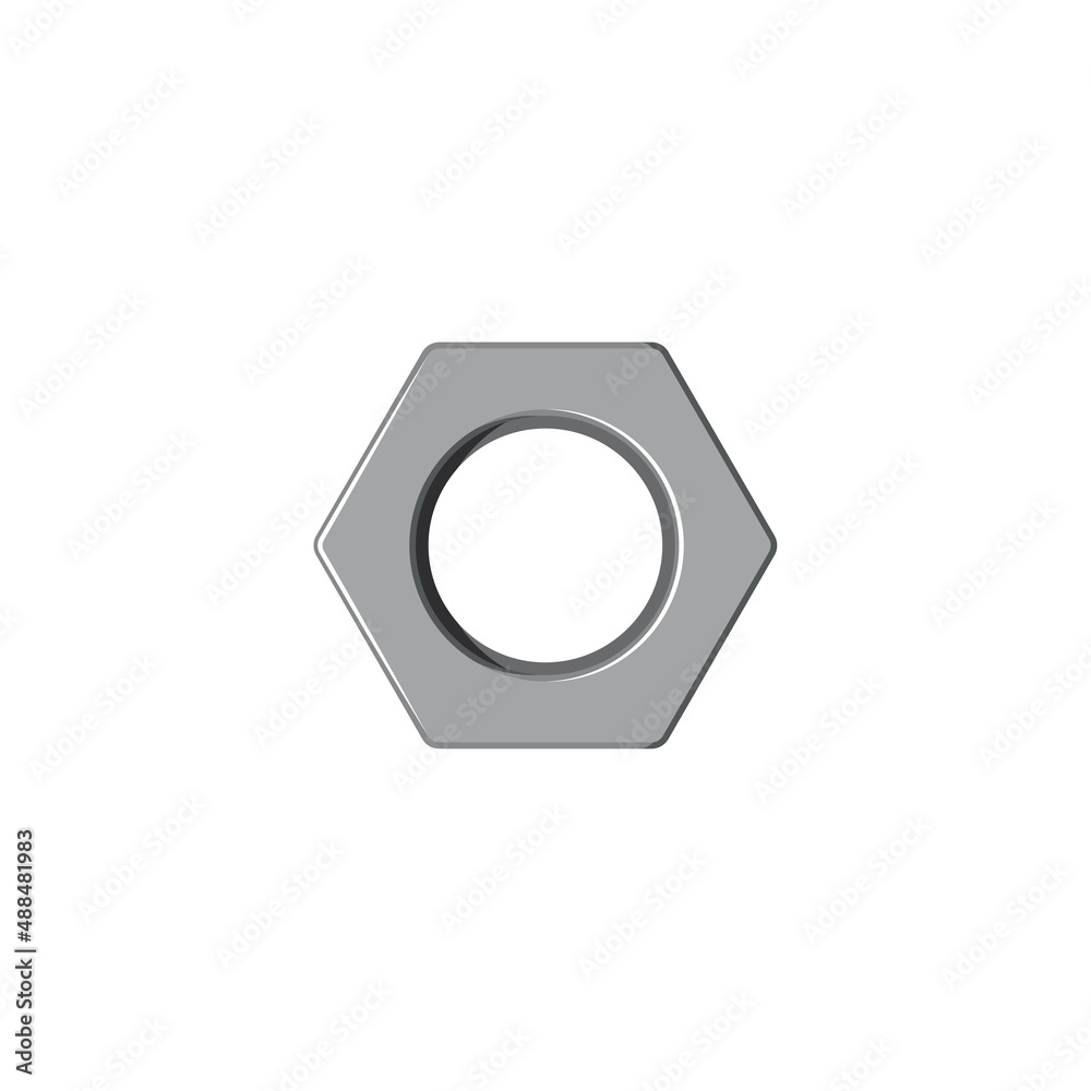 Screw nut washer mechanical accessory, tighten hex-nut isolated automation spare part. Vector hexagon fastener with threaded hole isolated. Metal stainless steel hardware, metallic car repair detail Screw nut washer mechanical accessory, tighten hex-nut isolated automation spare part. Vector hexagon fastener with threaded hole isolated. Metal stainless steel hardware, metallic car repair detail