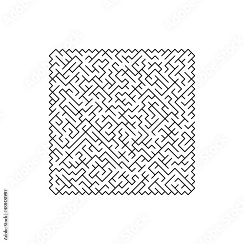 Labyrinth maze game monochrome square isolated. Vector children puzzle, one entrance and exit, choose right solution. Educational rebus, exercise in school or kindergarten, mental conundrum