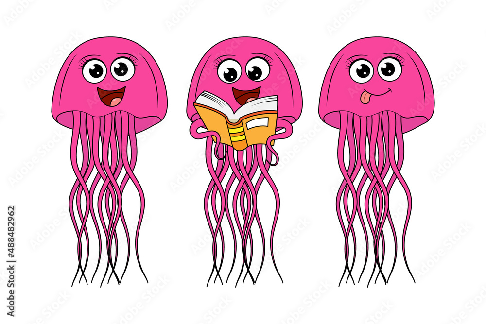 Fototapeta premium cute jelly fish cartoon illustration