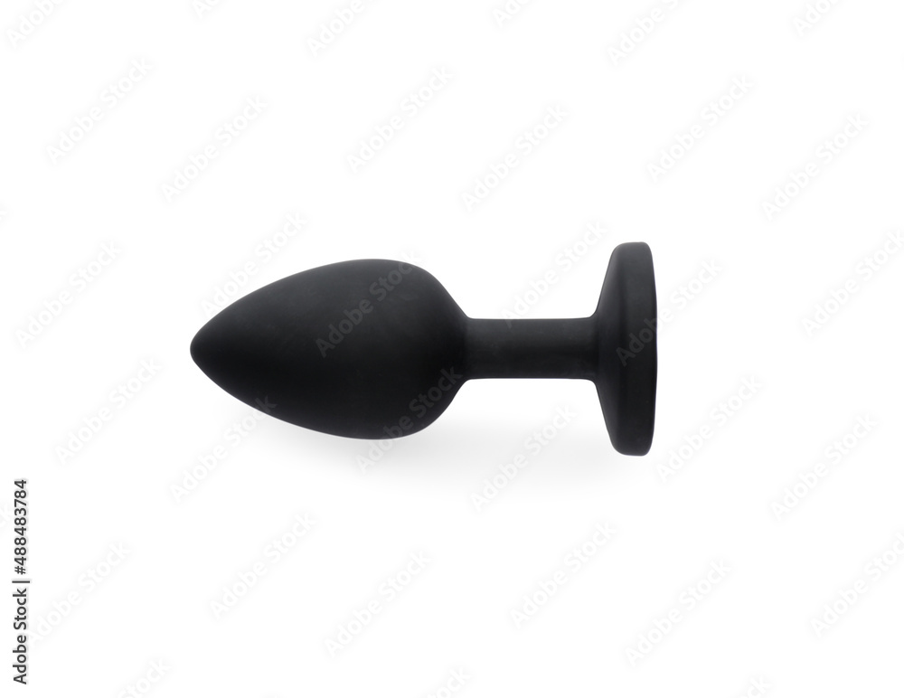 Black anal plug on white background, top view. Sex toy Black anal plug on white background, top view. Sex toy