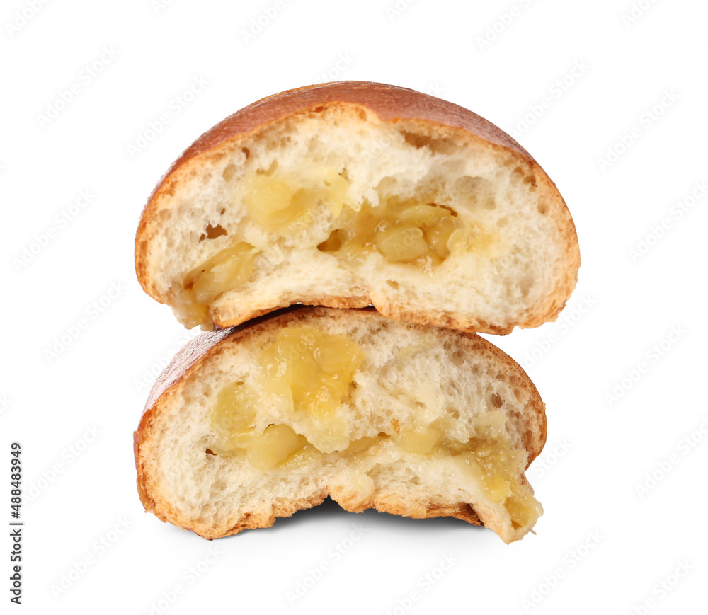 Delicious baked patty with apple on white background Delicious baked patty with apple on white background