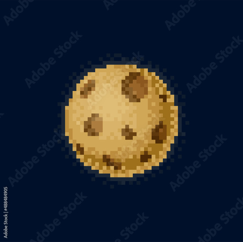 Pixel game planet of solar system with craters, moon alien world isolated sphere 8 bit game design element. Vector satellite or meteorite retro gaming sphere. Discovery of globe universe, galaxy