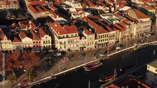 aerial view of Aveiro traditional old city from north Portugal famous for his water canal and gondola boat
