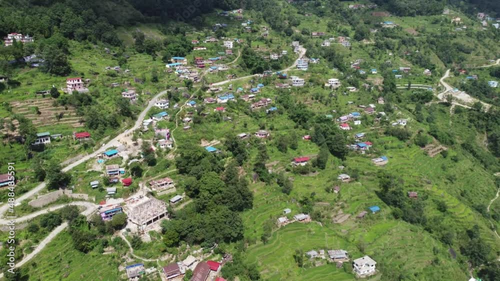 Aerial view of a remote village on the hills in Nepal Aerial view of a remote village on the hills in Nepal