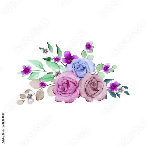 Watercolor bouquet of roses on a white background