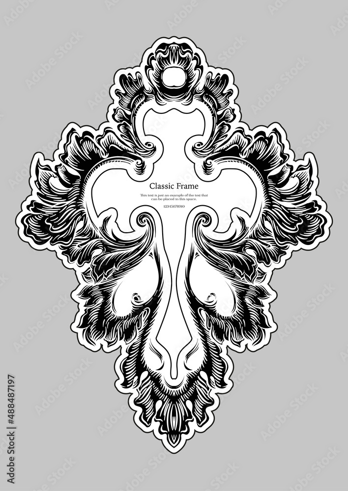 Fototapeta premium Baroque frame decor. Detailed rich ornament graphic line art. Vector illustration in black and white