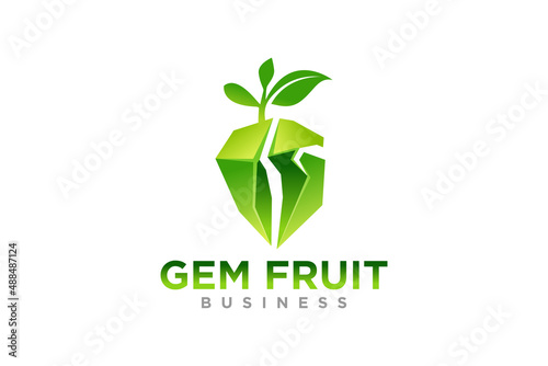Green Fruit Crystal, Green Diamond Gem Nature Jewelry logo design