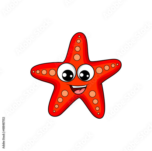 Sea star marine creature isolated cartoon character living on coral reef. Vector sea-star cute funny personage aquarium and sea bottom decoration, invertebrate animal sea-star, creature of star-shape